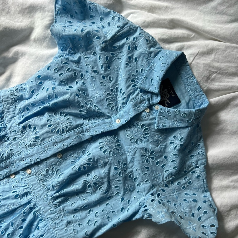 Classic J.Crew sky blue eyelet shirtdress. Lined!